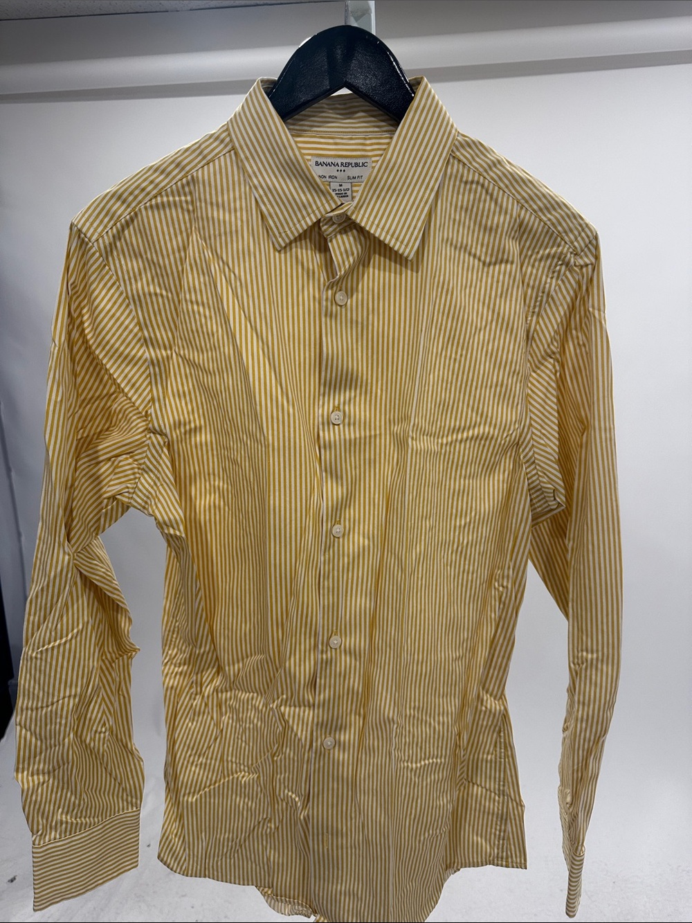Banana Republic Men’s Yellow and White Striped Dress Shirt